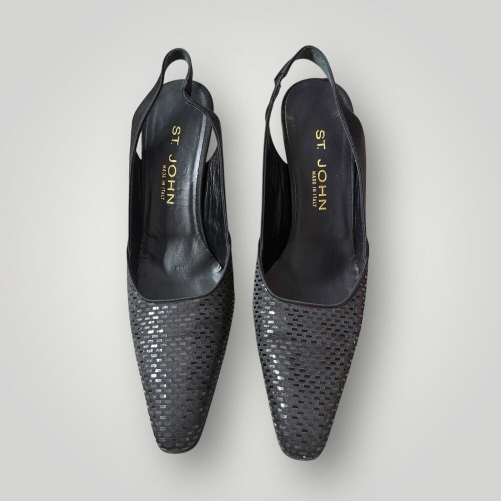 St. John black slingback heels sequin pointed toe sz 8 - Picture 2 of 8